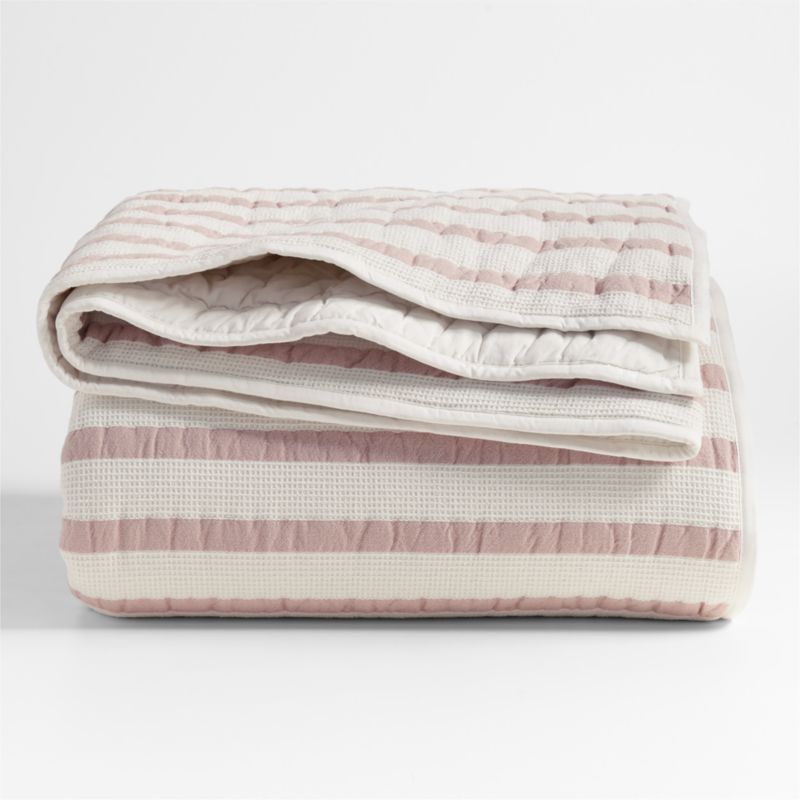 Classic Mauve Striped Waffle Weave Organic Cotton Kids Twin Quilt