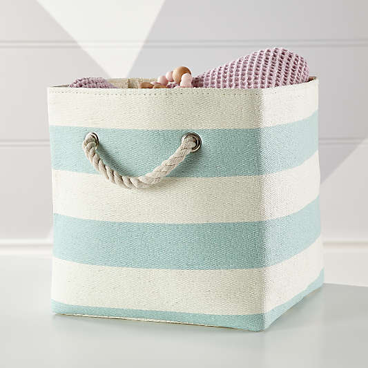 Stripes Around Mint Cube Bin