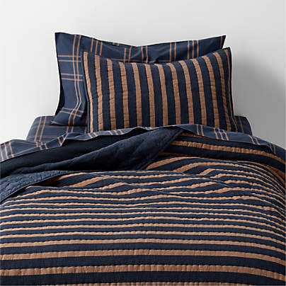 Deep Indigo Stripe Waffle Weave 100% Organic Cotton Kids Twin Quilt