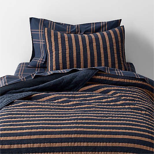 Deep Indigo Stripe Waffle Weave 100% Organic Cotton Kids Quilt