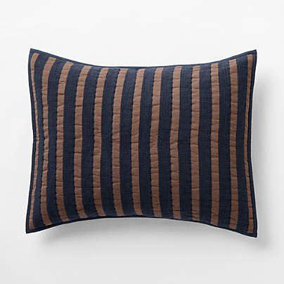 Stripe Waffle Weave Deep Indigo Organic Cotton Kids Pillow Sham