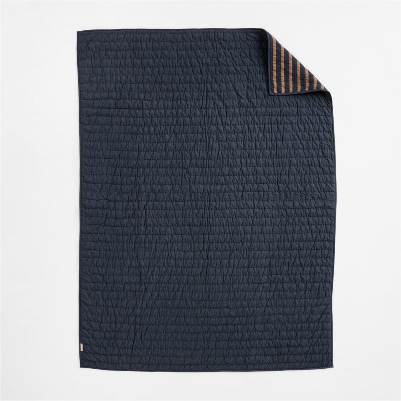Deep Indigo Stripe Waffle Weave 100% Organic Cotton Kids Full/Queen Quilt - image 6 of 15
