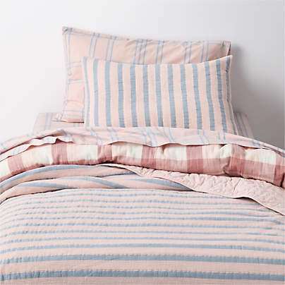 Lilac Rose Stripe Waffle Weave 100% Organic Cotton Kids Twin Quilt