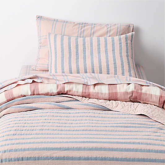 Lilac Rose Stripe Waffle Weave 100% Organic Cotton Kids Quilt