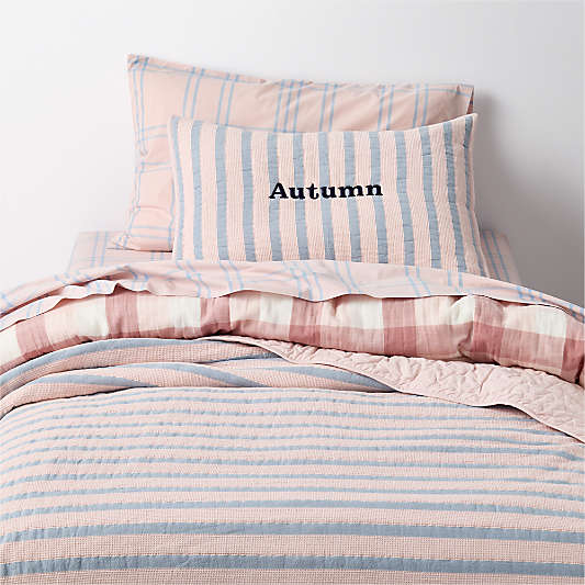 Lilac Rose Stripe Waffle Weave Organic Cotton Kids Quilt Bedding Set
