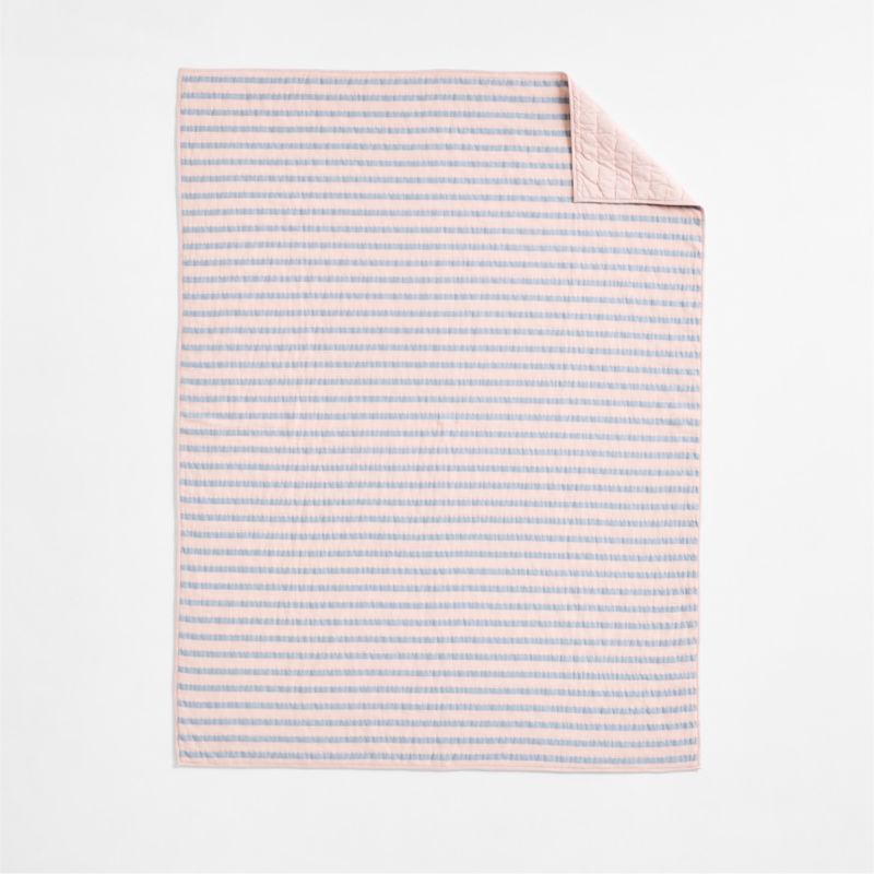 Lilac Rose Stripe Waffle Weave 100% Organic Cotton Kids Full/Queen Quilt - image 2 of 11