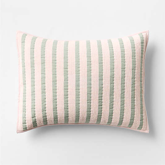 Stripe Waffle Weave Pale Pink Organic Cotton Kids Pillow Sham