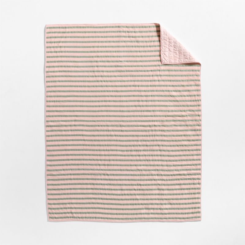 Stripe Waffle Weave Pale Pink Organic Cotton Kids Full/Queen Quilt - image 2 of 8