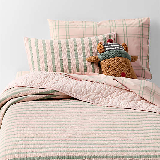 Stripe Waffle Weave Pale Pink Organic Cotton Kids Quilt