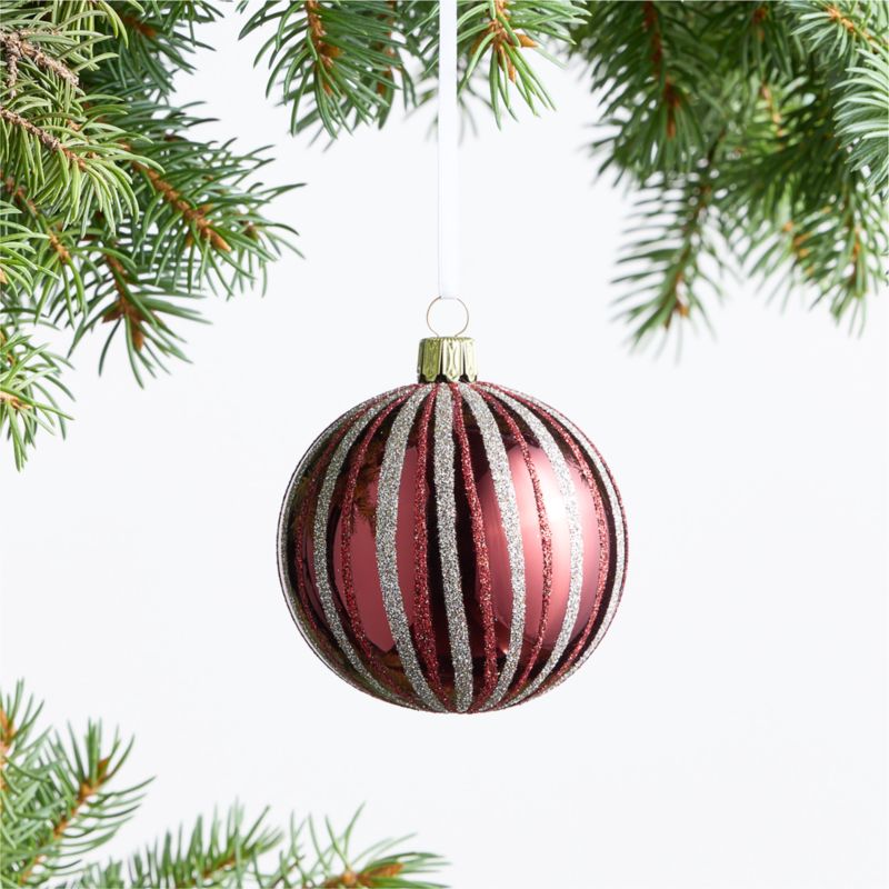European Striped Red & Gold Glitter Ball Christmas Tree Ornament, Set of 4 - image 1 of 5