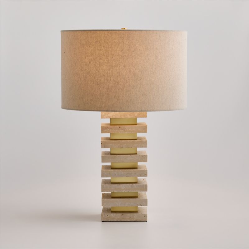 Strata Travertine Table Lamp with Fabric Shade 24.5" - image 1 of 5