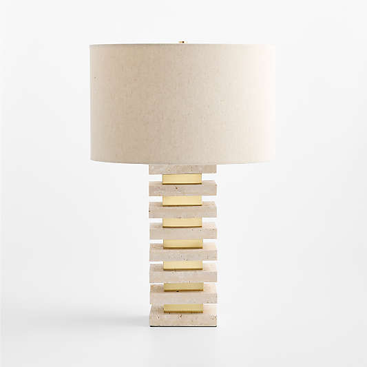 Strata Travertine Table Lamp with Fabric Shade 24.5"