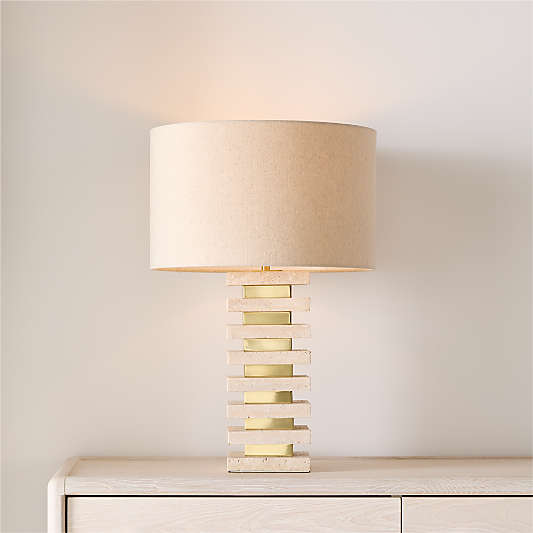 Strata Travertine Table Lamp with Fabric Shade 24.5"