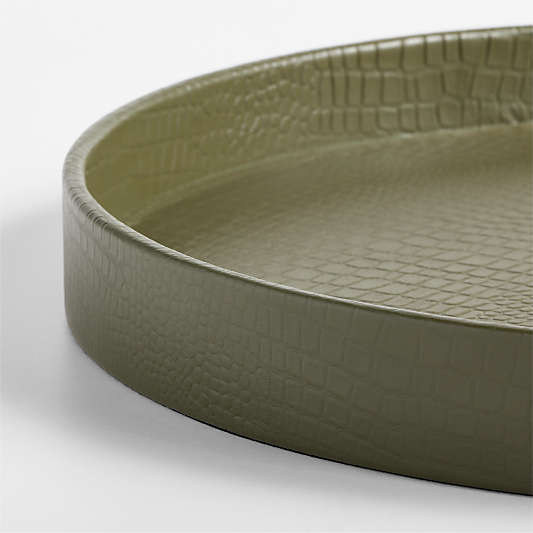 Stratton Large Round Green Crocodile Leather Decorative Tray 20"