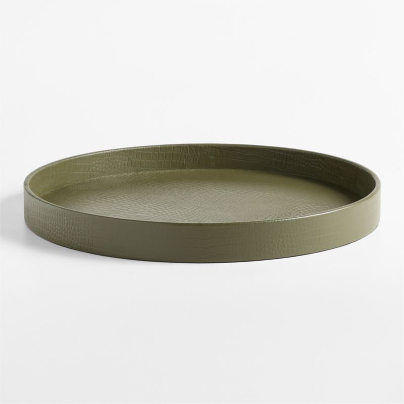 Stratton Large Round Green Crocodile Leather Decorative Tray 20" - image 3 of 4