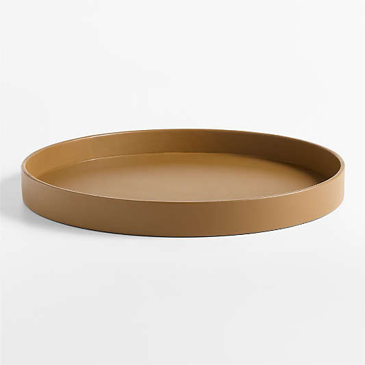 Stratton Large Round Maple Leather Decorative Tray 20"