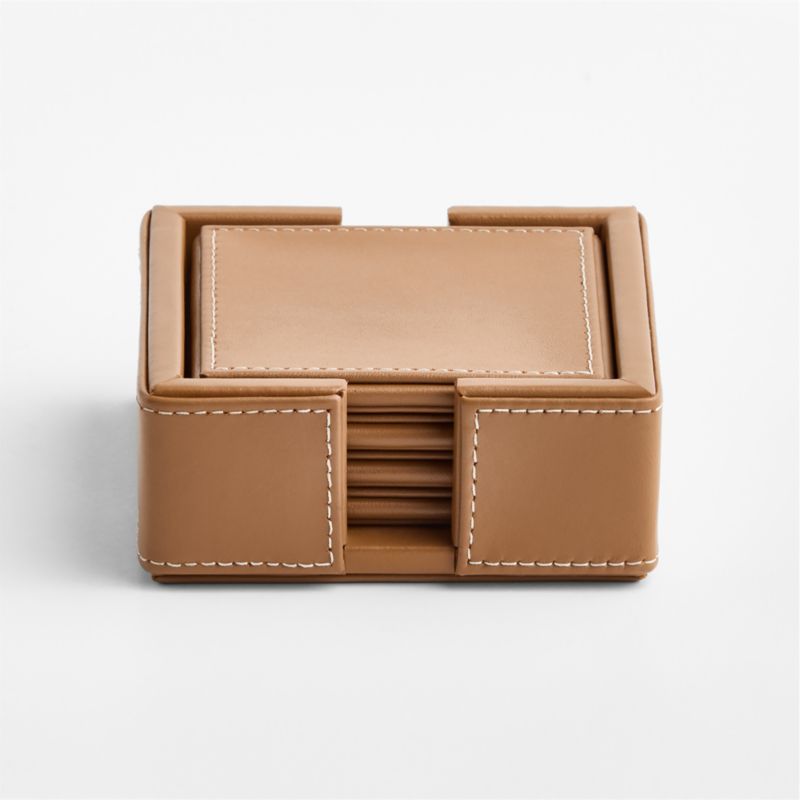Stratton Monogrammable Leather Coaster & Holder Set - image 1 of 4