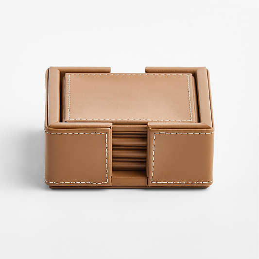 Stratton Monogrammable Leather Coaster & Holder Set