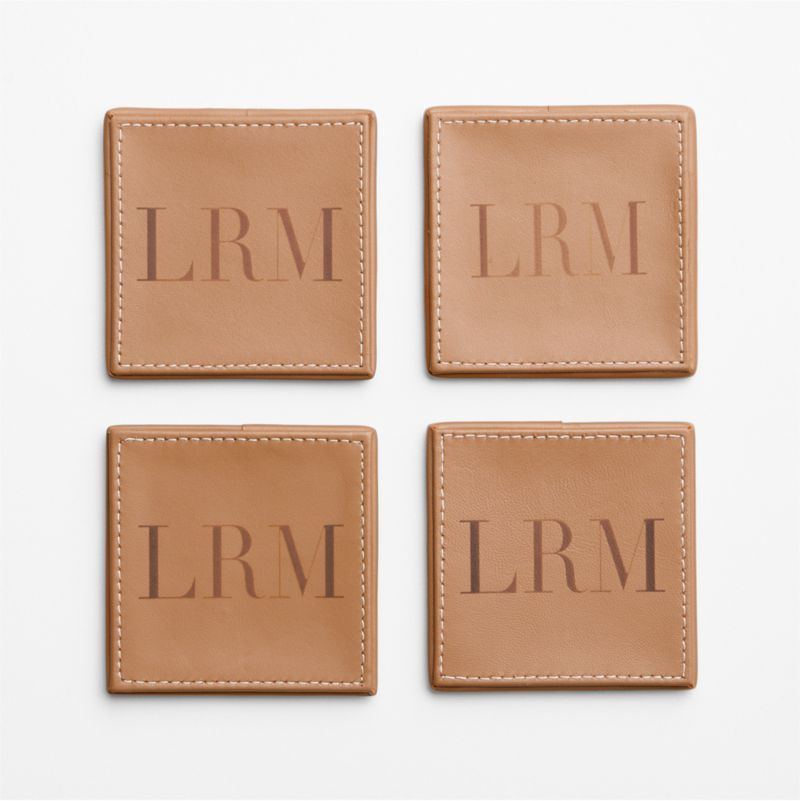 Stratton Monogrammable Leather Coaster & Holder Set - image 3 of 4