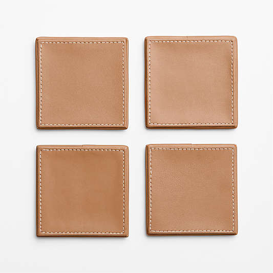 Stratton Monogrammable Leather Coaster & Holder Set