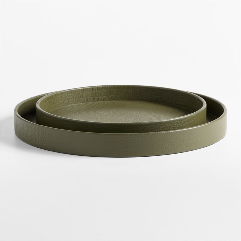 Stratton Small Round Green Crocodile Leather Decorative Tray 16" - image 1 of 5