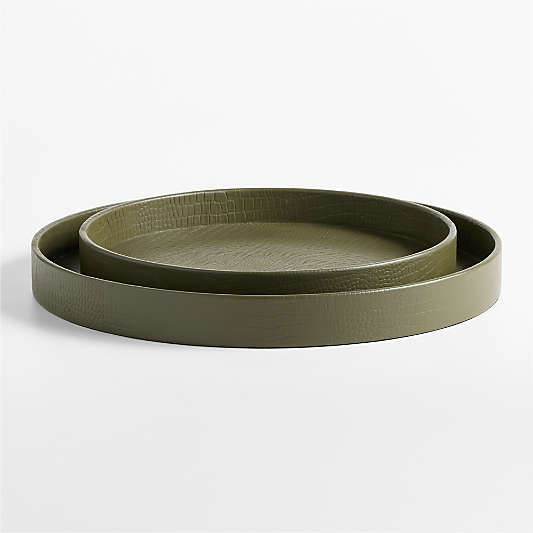 Stratton Green Crocodile Leather Decorative Round Tray 16"-20"