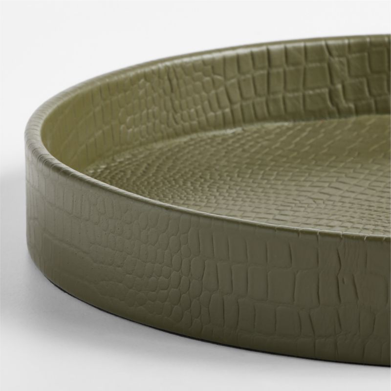 Stratton Small Round Green Crocodile Leather Decorative Tray 16" - image 3 of 5