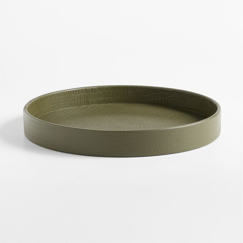 Stratton Small Round Green Crocodile Leather Decorative Tray 16" - image 4 of 5