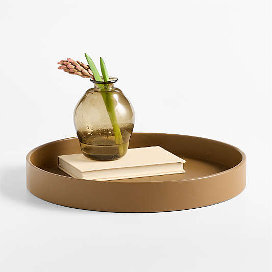 Stratton Small Round Maple Leather Decorative Tray 16"