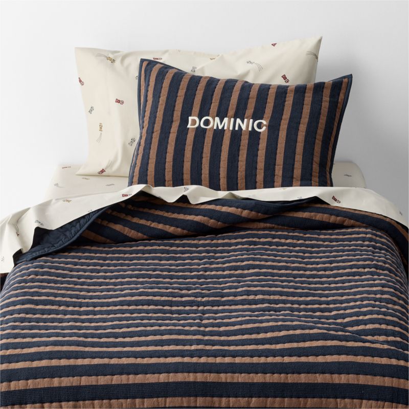 Deep Indigo Stripe Waffle Weave 100% Organic Cotton Kids Full/Queen Quilt - image 10 of 15