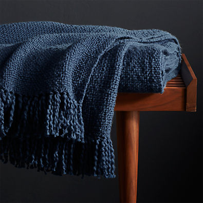 View Styles 80"x80" Blue Fringe Throw Blanket details
