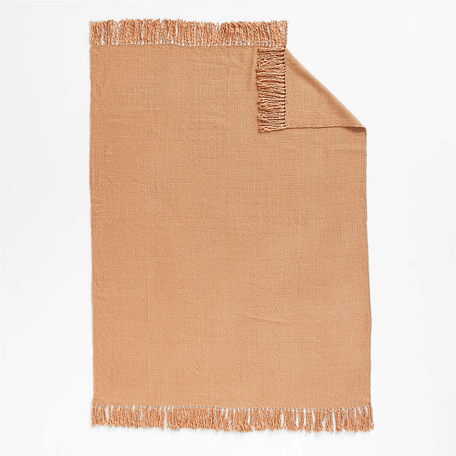 Weekend Camel Brown Organic Cotton 70x55 Fringe Throw Blanket +