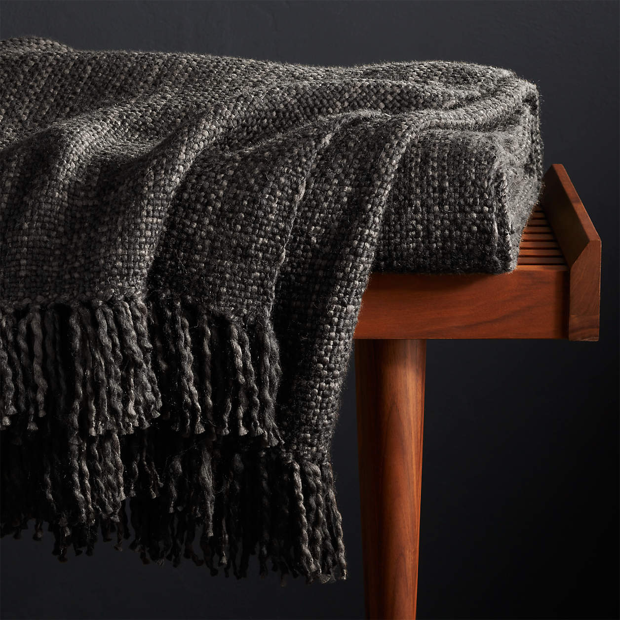 Styles Ebony Fringe Throw Blanket + Reviews Crate and Barrel