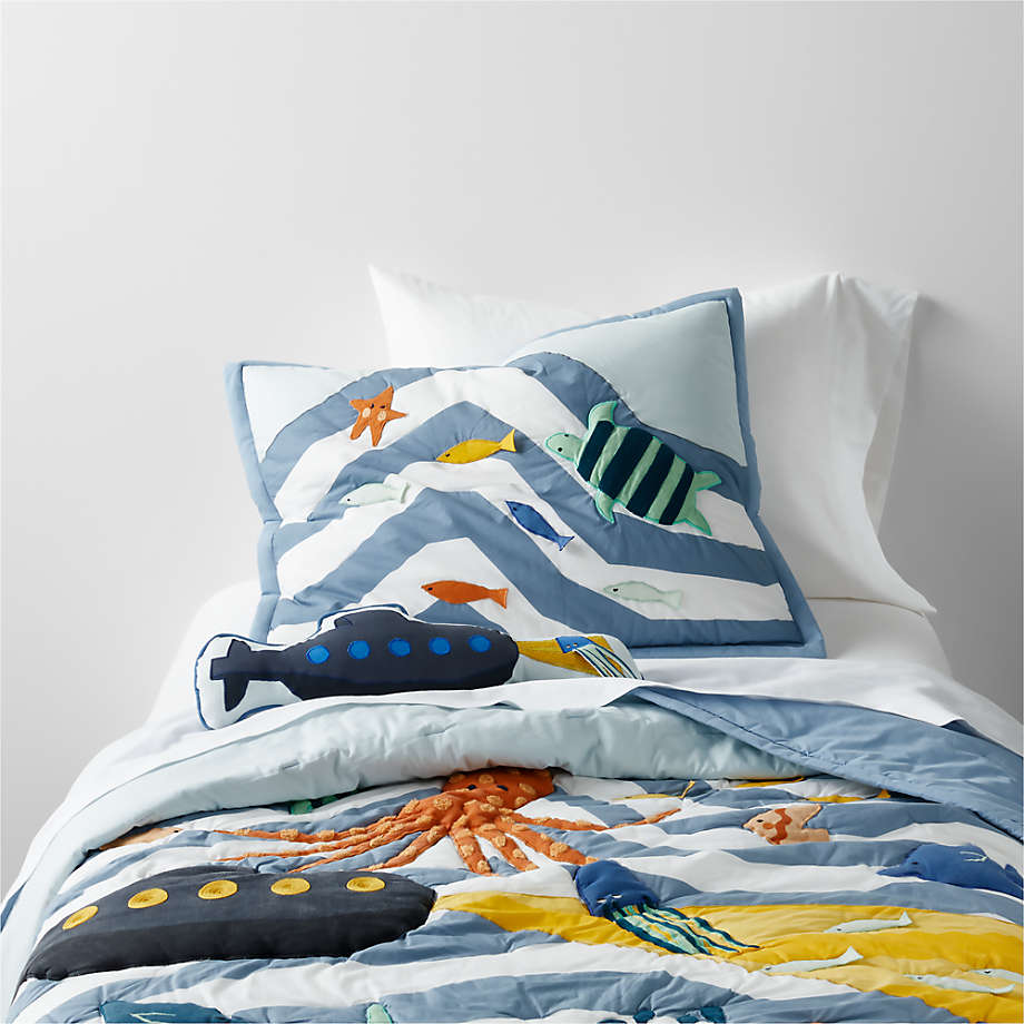 Submarine Modern Organic Full/Queen Blue Ocean Kids Quilt Crate & Kids