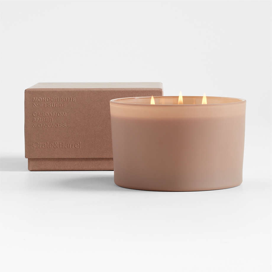 Monochrome No. 4 Suede 3-Wick Scented Candle - Cardamom, Amber and Oakmoss + Reviews | Crate & Barrel