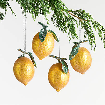 Sugared Lemon Glass Christmas Tree Ornament, Set of 4