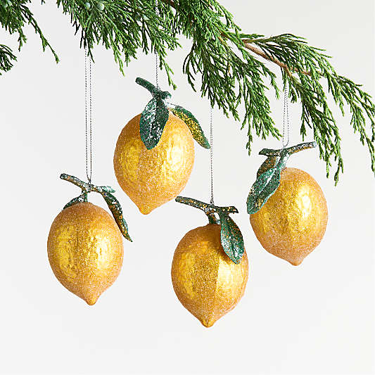 Sugared Lemon Glass Christmas Tree Ornament, Set of 4