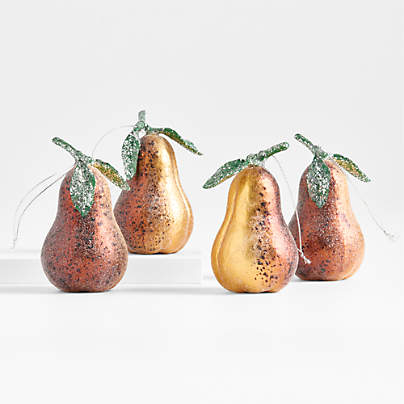 Sugared Pear Glass Christmas Tree Ornament, Set of 4