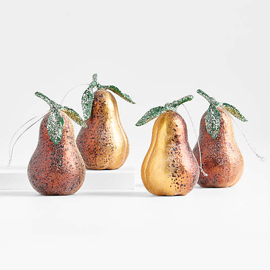 Sugared Pear Glass Christmas Tree Ornament, Set of 4