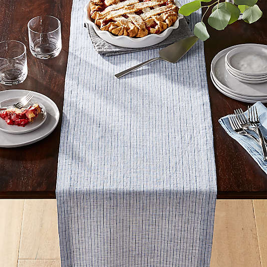 Suits Blue Stripe 90" Linen Table Runner