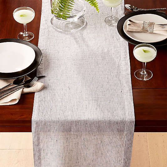 Suits Neutral Grid Grey 120" Linen Table Runner