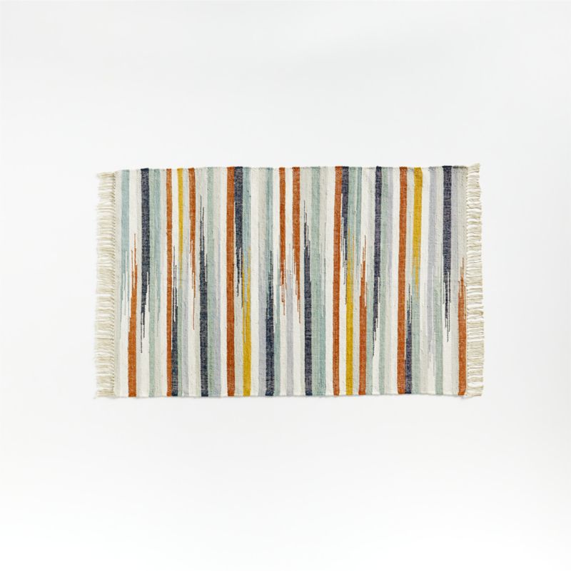 Sumer Flat Weave Cotton Kilim Blue Striped Rug 4x6 by John Robshaw