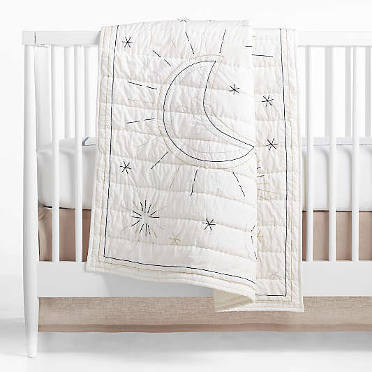 Sun and Moon White Organic Baby Crib Quilt