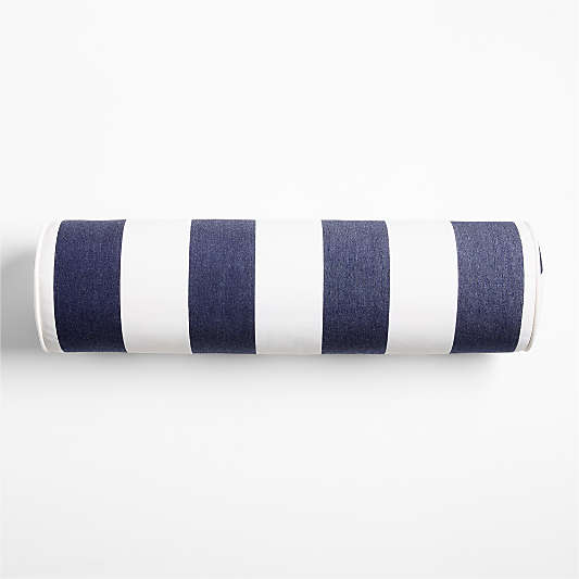 Sunbrella ® Canvas Navy Cabana Stripe Bolster Outdoor Throw Pillow