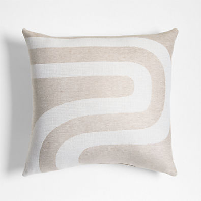 View Sunbrella ® Retro Curves 20"x20" Warm Sand Beige Outdoor Throw Pillow details