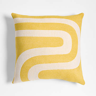 Sunbrella ® Retro Curves 20"x20" Mustard Yellow Outdoor Throw Pillow