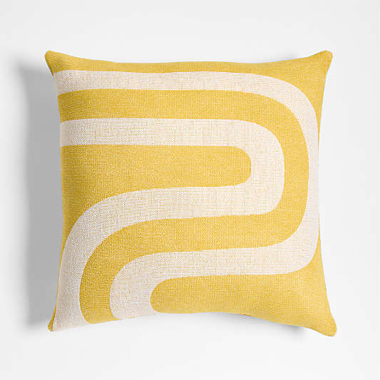 Sunbrella ® Retro Curves 20"x20" Mustard Yellow Outdoor Throw Pillow