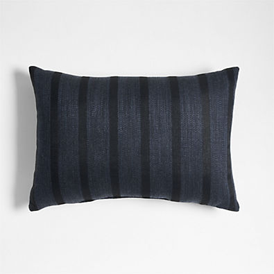 View Sunbrella ® Flashy Stripe 24"x16" Deep Indigo Outdoor Throw Pillow details