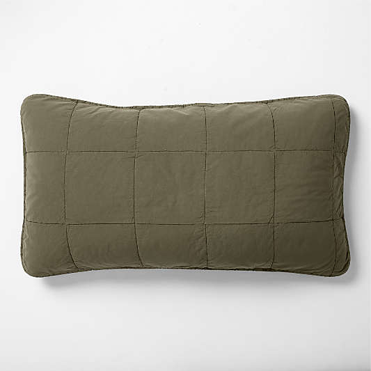 Sunwashed Organic Cotton Burnt Green King Quilted Bed Pillow Sham