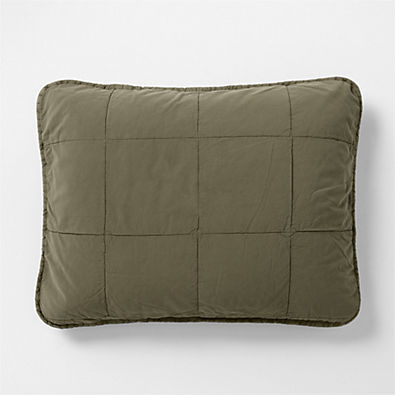 View Sunwashed Organic Cotton Burnt Green Standard Quilted Bed Pillow Sham details